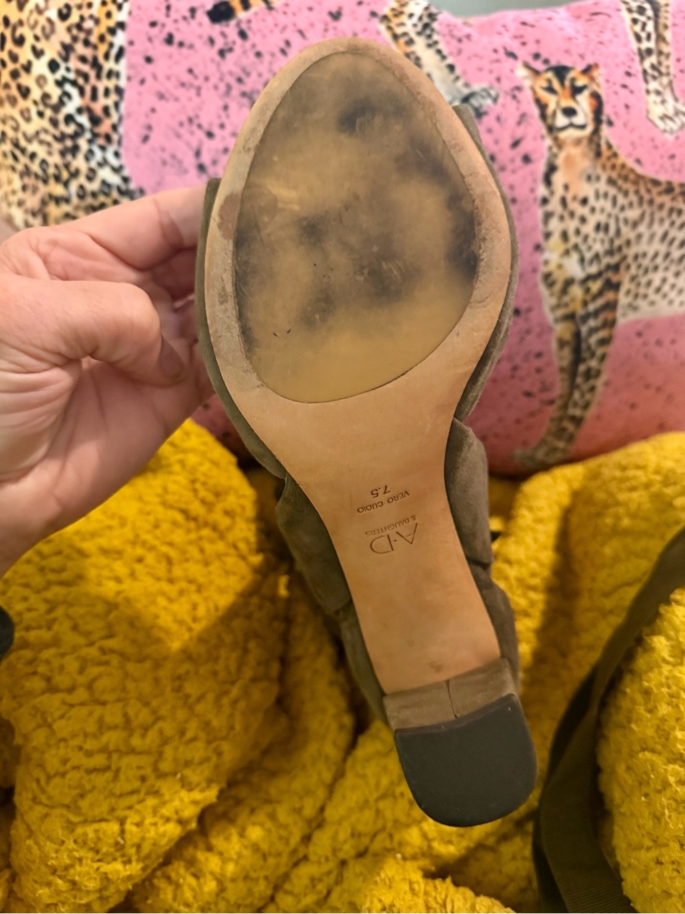 Olive Suede Peep-Toe Block Heel with Ankle Tie - Picture 2 of 6